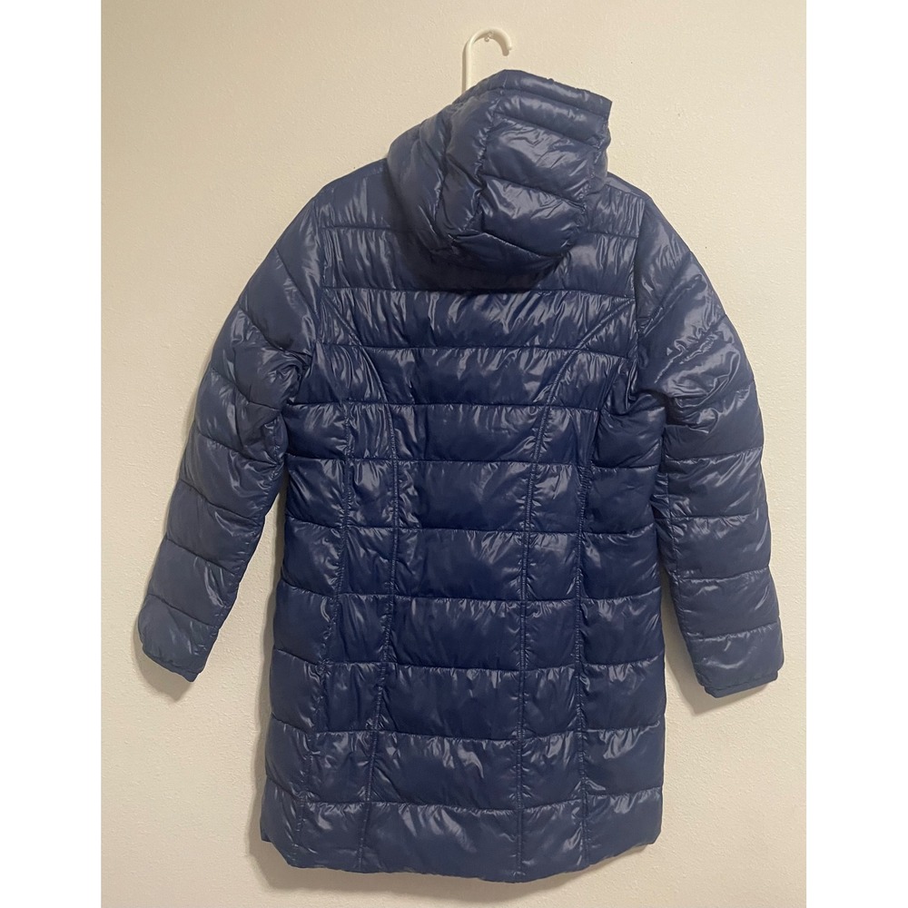 Aventure Womens Navy Blue Hooded Quilted Puffer Jacket Full Zip Longline Large - Picture 2 of 7